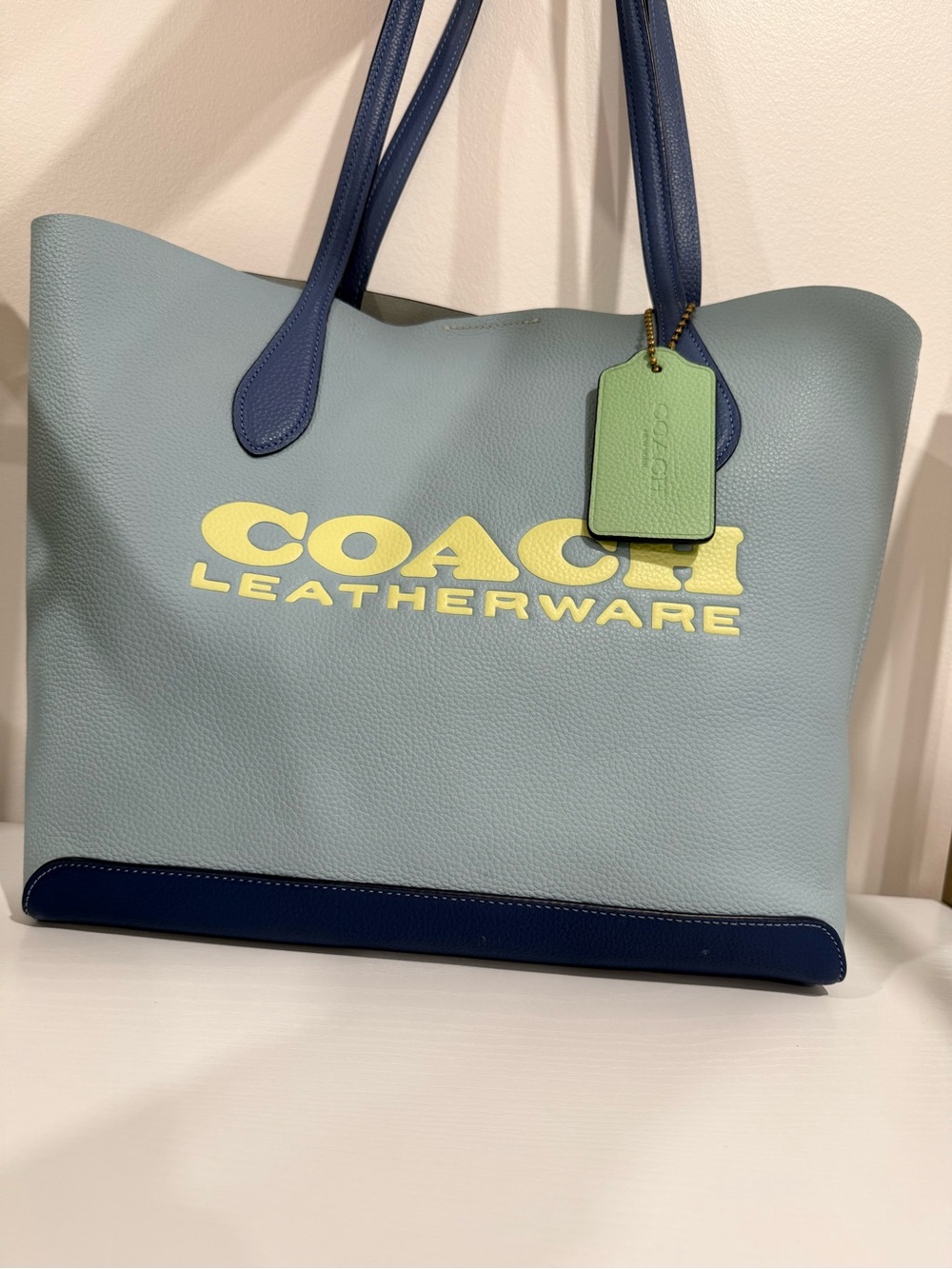 Coach Light Blue Tote with Navy Trim and Yellow Logo